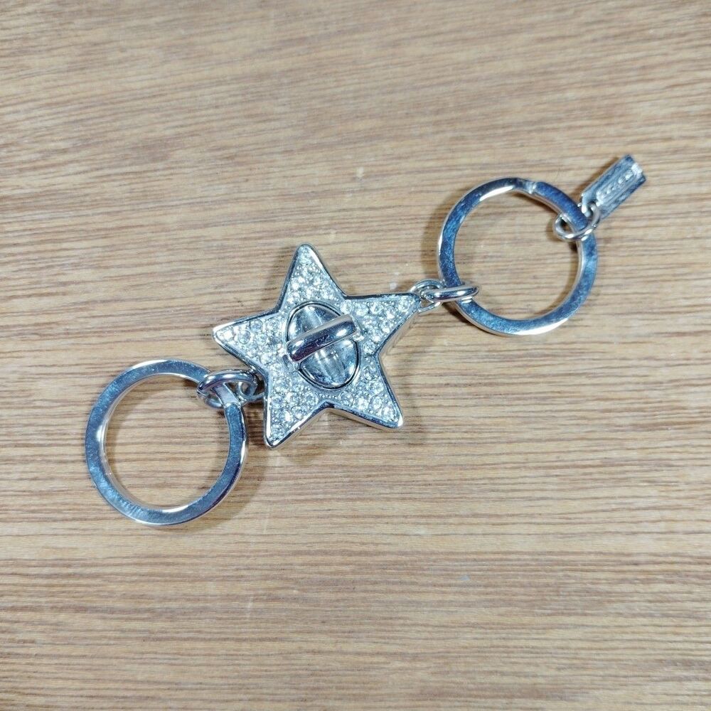Vintage Coach Keychain Double Turnlock Crystal Pave Star Signed Silver Tone